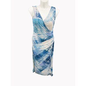 Tommy Bahama Womens XL Blue White Abstract Maxi Dress Sleeveless Wrap